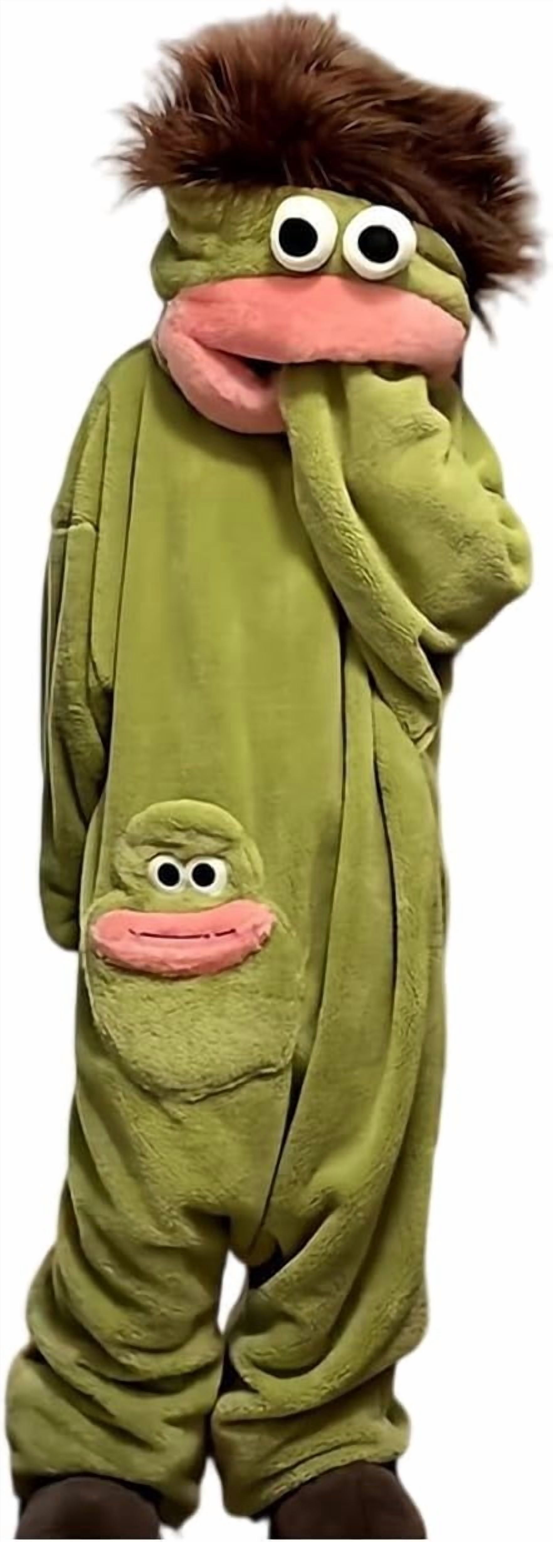 Silly Onesie Funny Frog Onesie Plush Fleece Hooded One Piece Pajamas, Cozy Home Loungewear Halloween Onesie (No Shoes Included)