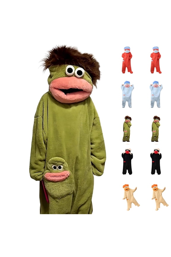 Silly Onesie Funny Frog Onesie Plush Fleece Hooded One Piece Pajamas, Cozy Home Loungewear (No Shoes Included) (Without Shoes) Red M