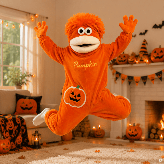 Silly Pumpkin Onesie Big Mouth Monster Pajamas, Unisex Pumpkin Soft Hooded Loungewear, Funny Monsters Onesie for Movie Nights, Oversized Fleece Homewear for Family Matching