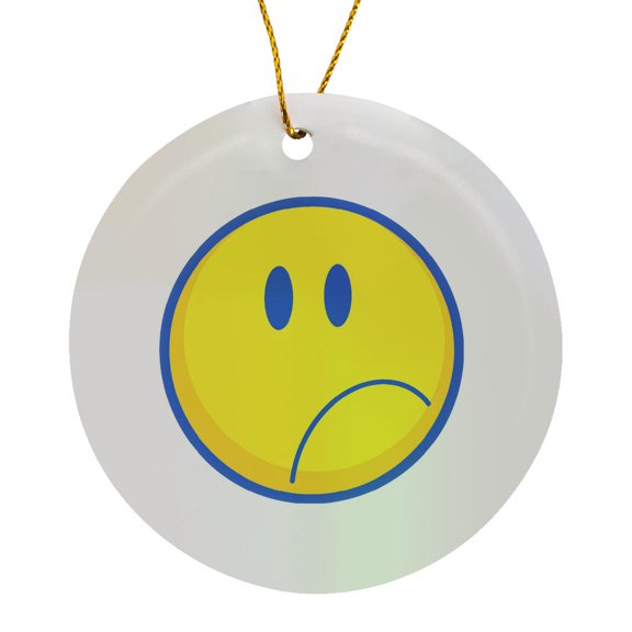 3drose, Silly Sad Face Smiling Yellow and Blue, Circle Porcelain Ornament
