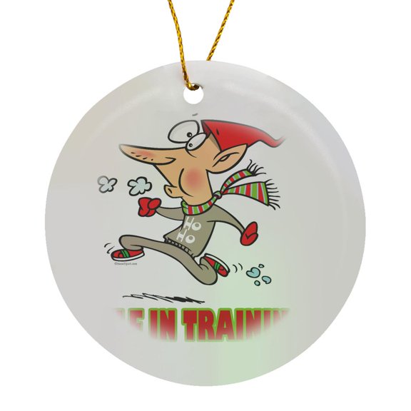 3drose, Silly Santa Elf in Training Jogging, Circle Porcelain Ornament