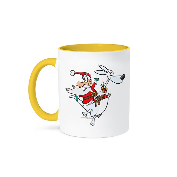 3dRose, Silly Santa on a Kangaroo, 15oz Two-Tone Yellow Mug