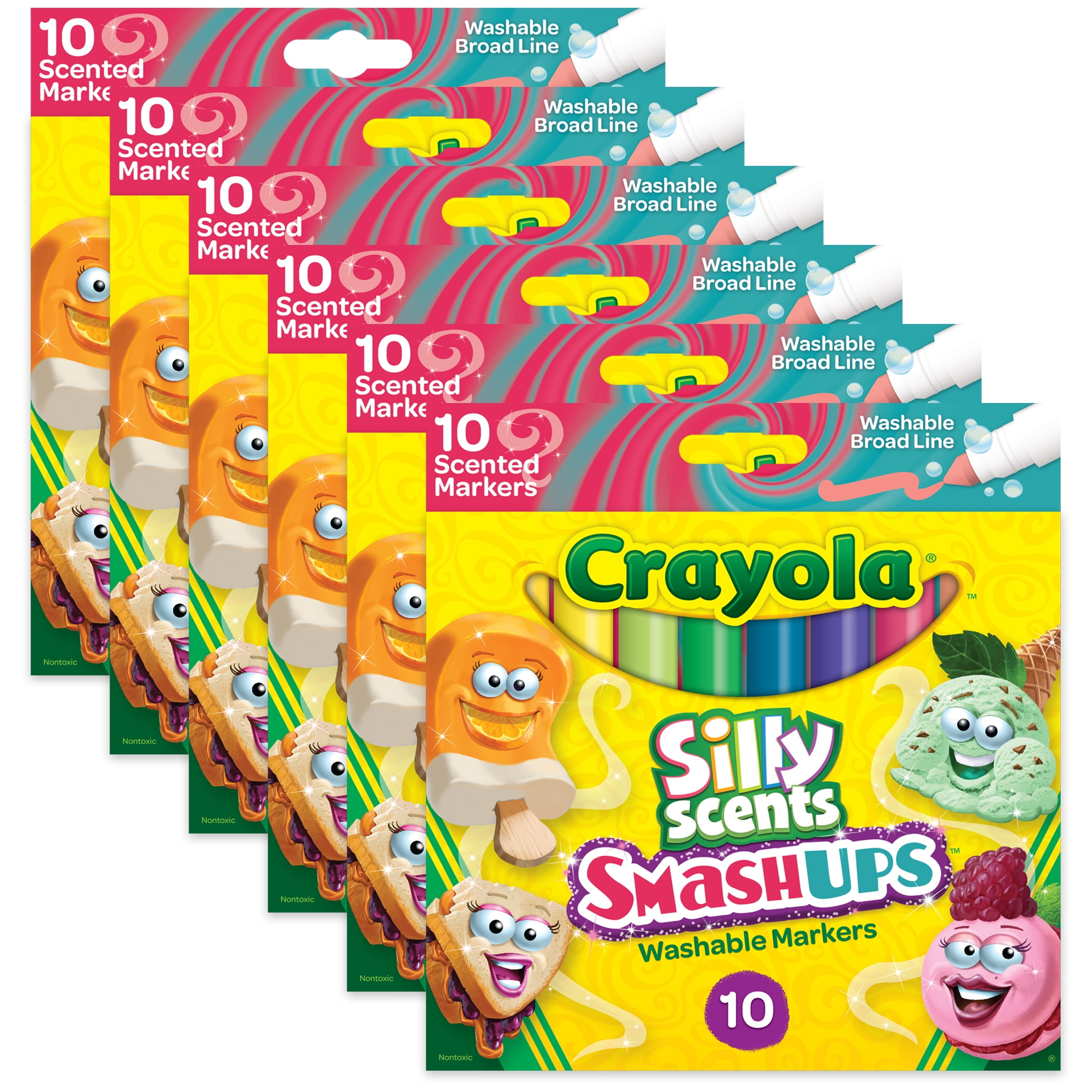 Crayola Silly Scents Smash Ups Broad Line Washable Scented Markers, 10 Per Pack, 6 Packs