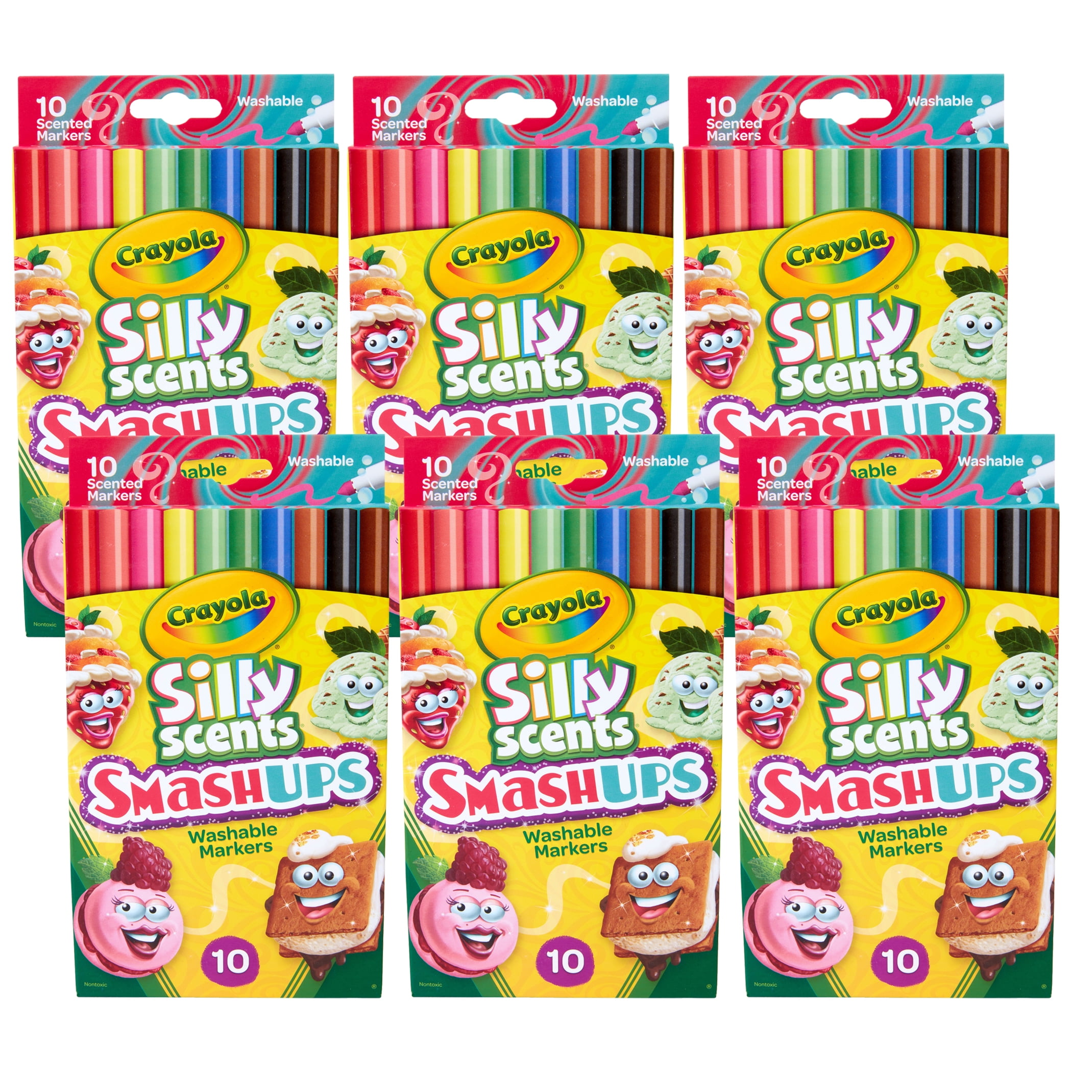 Crayola Silly Scents Smash Ups Slim Washable Scented Markers, 10 Per Pack, 6 Packs
