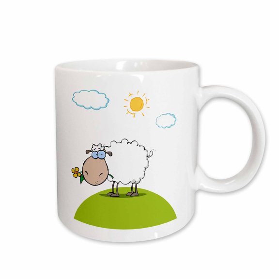 3drose, Silly Sheep on a Hill with a Flower Funny Animal Cartoon, 11oz Mug