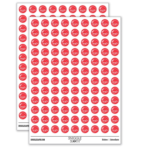 Silly Smiling Dog Head with Tongue Sticking Out 200+ Round Stickers - Matte Finish - 0.50" Size - Red
