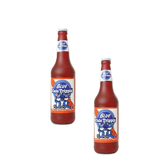 Silly Squeaker Beer Bottle Blue Cat Trippin Durable Squeaky Vinyl 2-Pack Dog Toy