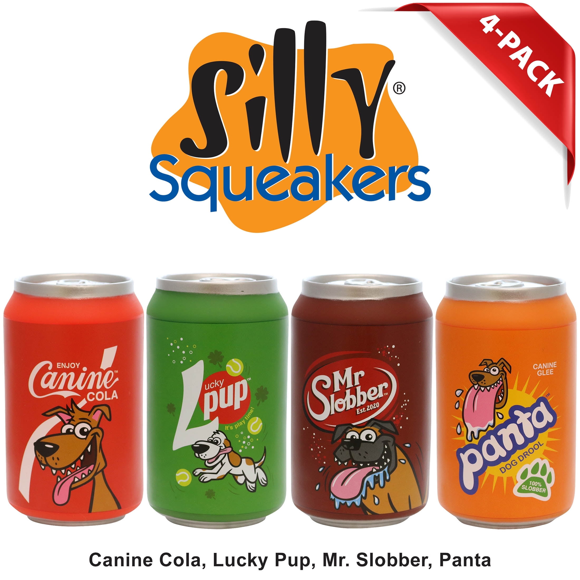Silly Squeaker Soda Can Durable, Squeaky, 100% Vinyl 4-Pack Dog Toy