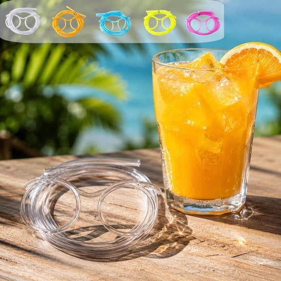 Silly Straw Glasses, Loop Drinking Eyeglasses Straws for Drinking, Portable Decorative Round Glasses for Party Birthday Beach Swimming Pool(Clear)