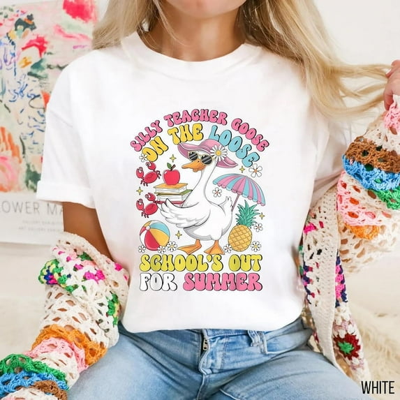 Silly Teacher Goose on the Loose T-Shirt, Funny Summer Teacher Shirt, Last Day of School Tee, Teacher Appreciation Gift