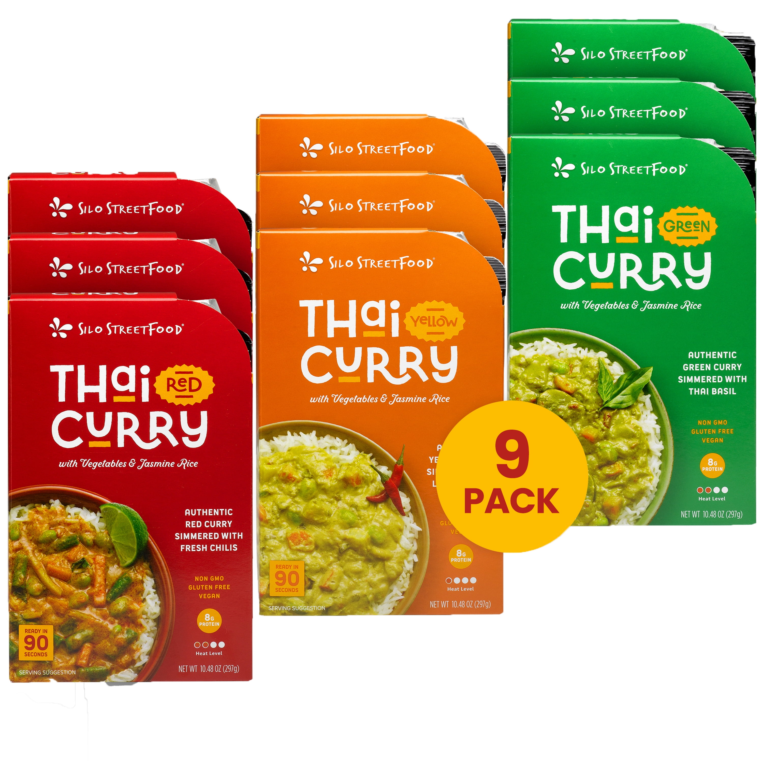 Silo StreetFood Thai Curries with Vegetables and Jasmine Rice, Variety Pack