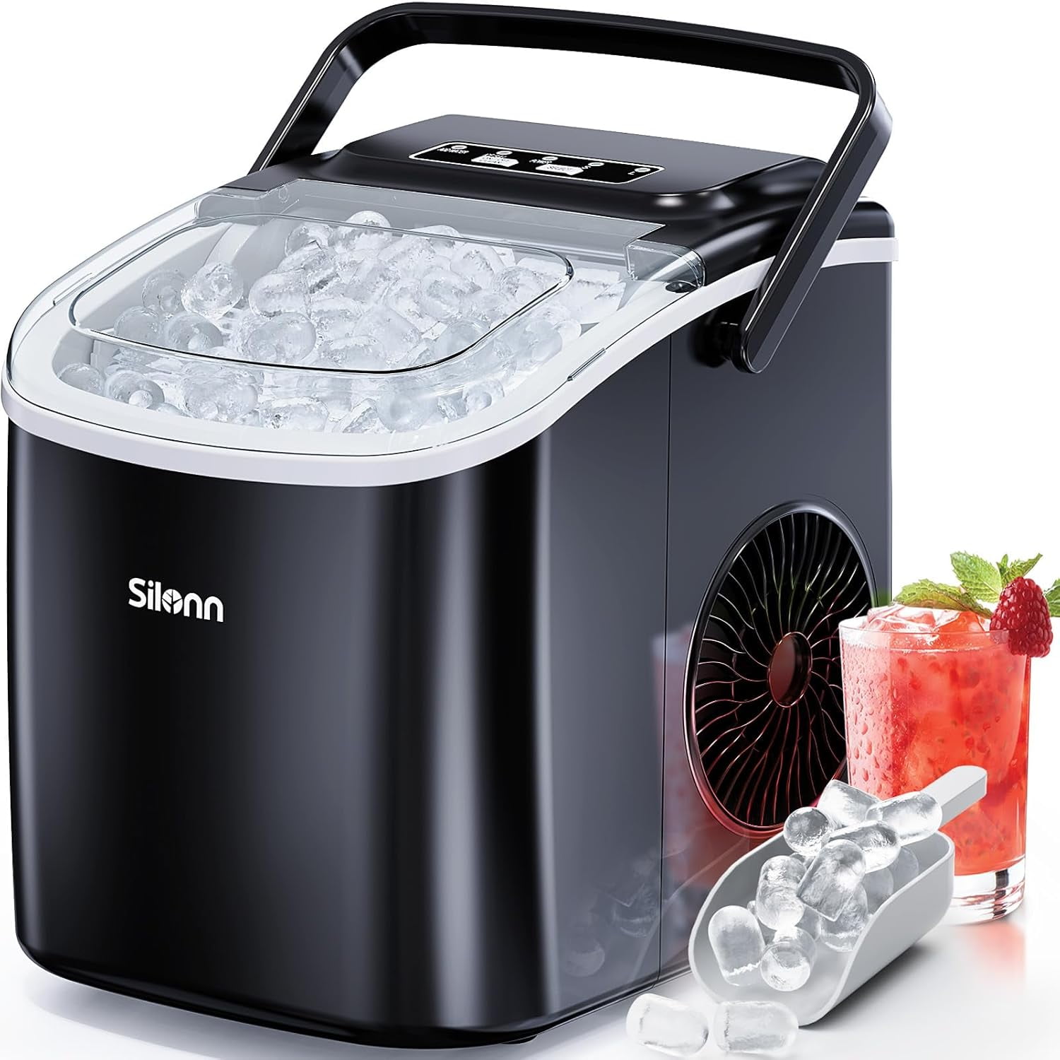 Silonn Black Portable Countertop Ice Maker with Scoop and Basket