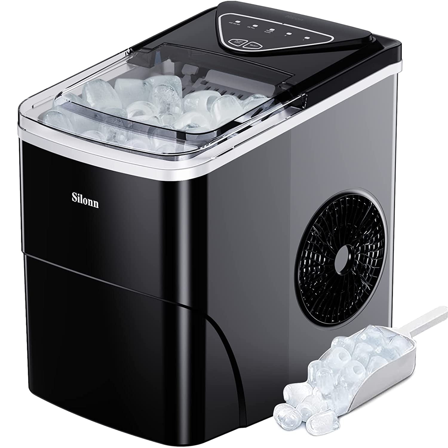 Silonn Ice Makers Countertop, 26Lbs/24H, Self-Cleaning Ice Machine, 9 Cubes Ready in 6 Mins, 2 Sizes of Bullet Ice for Home Kitchen Office Bar Party