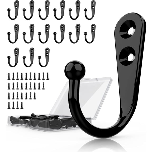Siloon 15 Pack Wall Hooks, Heavy Duty Rustproof Metal Coat Hook for Hanging Coat Towel Clothes, Black