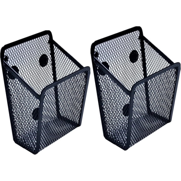 Siloon 2 Pack Magnetic Pencil Pen Holder, Rectangle Metal Mesh Basket Storage Organizer with Extra Strong Magnet to Hold Refrigerator, Whiteboard, Locker Accessories, Office Supplies - Black