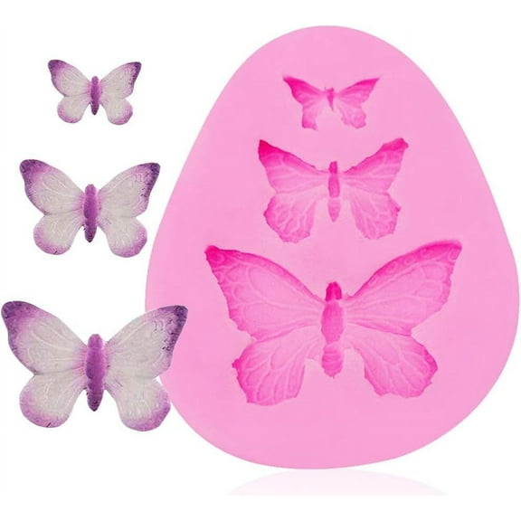 Siloon 3 Pieces Butterfly Silicone Molds Mini Fondant Cake Baking Mold Cupcake Decoration Tool Butterfly Shaped Chocolate Trays for Homemade Cake DIY Polymer Clay