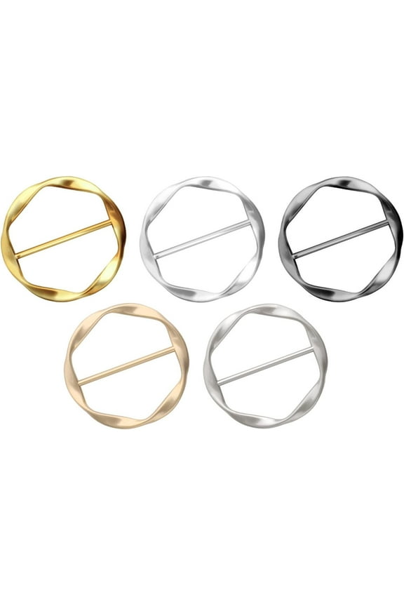 5PCS Shirt Clips for Women T-Shirt Tie Clips Silk Scarf Ring Clip, Clothes Corner Knotted Button, Metal Round Circle Clip Buckle Clothing Ring Wrap Holder for Women Girls