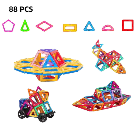 Siloon 88 PCS Magnetic Tiles Blocks Building Toys for Kids, Sensory Montessori Toys, Magnet STEM Toys for 3+ Year Old Boys and Girls Learning by Playing Set Christmas Birthday Gifts