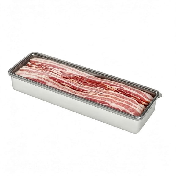 Siloon Bacon Container for Refrigerator, 304 Stainless Steel Airtight Deli Meat Storage Container for Fridge Dishwasher Safe Long Kitchen Food Storage Containers with Lids with Elevated Base 1 PACK
