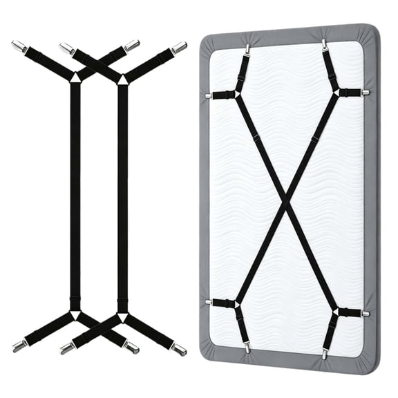 Siloon Bed Sheet Straps, 2 Pack Adjustable CrissCross Elastic with Metal Clips for Twin Queen King