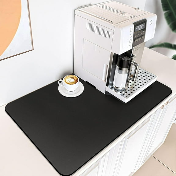 Siloon Coffee Mat 19"x12" Coffee Bar Mat, Hide Stain Coffee Maker Mat for Countertops, Absorbent Coffee Mat for Counter, Coffee Station Mat Quick Dry, Anti-Slip Coffee Machine Mat, Black