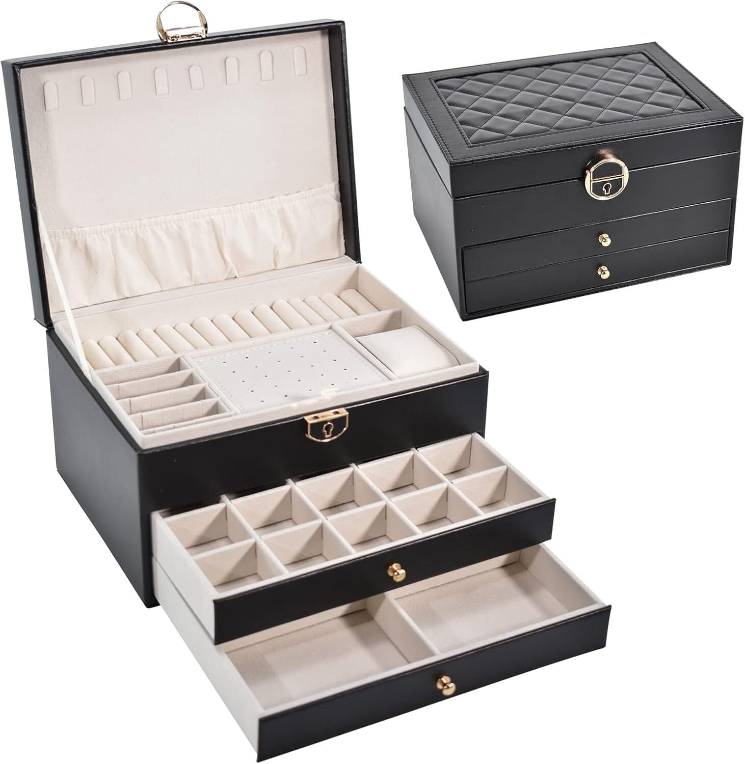 Siloon Earring Jewelry Box with 3 Layers, Women Large Earring Organizer ...