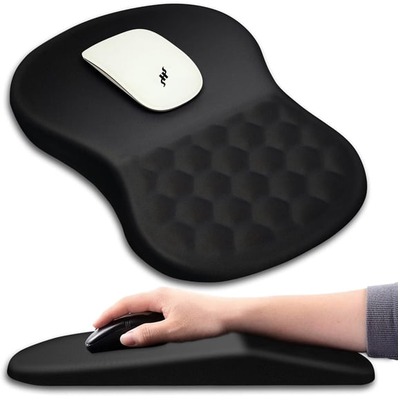 Siloon Ergonomic Mouse Pad Wrist Support with Massage Design, Wrist Rest Pain Relief Mousepad with Memory Foam&Non-Slip PU Base, Mouse Pads for Wireless Mouse & Desk (12x8 inch,Black)