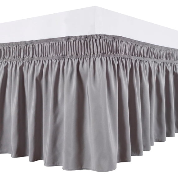 Siloon Grey Bed Skirt Queen 15 Inch Drop,Elastic Bed Skirts Queen Size Dust Ruffle,Bedskirt for Adjustable Bed Base,Easy to Install Machine Washable