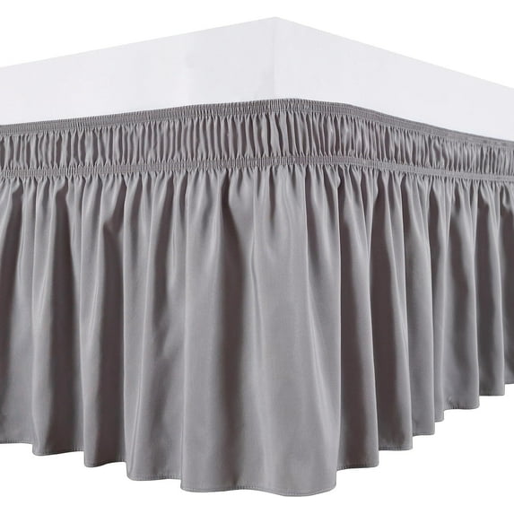 Siloon Grey Bed Skirt Queen 15 Inch Drop,Elastic Bed Skirts Queen Size Dust Ruffle,Bedskirt for Adjustable Bed Base,Easy to Install Machine Washable