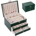thumbnail image 1 of Siloon Jewelry Box Organizer for Women Girls, 3 Layer Large Men Jewelry Storage Case, PU Leather Display Jewellery Holder with Removable Tray for Necklace Earrings Rings Bracelets, Green, 1 of 7