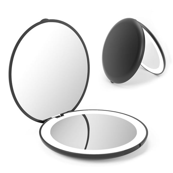 Siloon Magnification Led Compact Mirror, 1x/10x with Light, Handheld 2-Sided Pocket Mirror,Travel Makeup Mirror, 3.5 in for Purses, Small Mirror for Handbag, Black