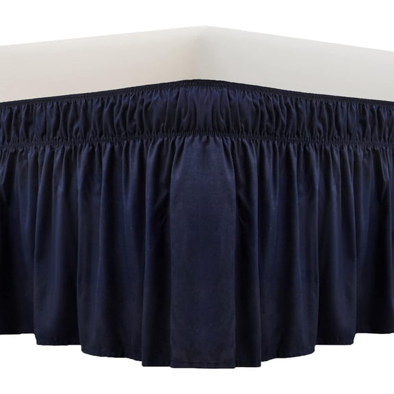 Siloon Navy bule Bed Skirt Queen 15 Inch Drop,Elastic Bed Skirts Queen Size Dust Ruffle,Bedskirt for Adjustable Bed Base,Easy to Install Machine Washable