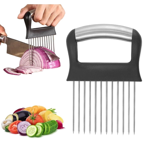 Siloon Onion Holder for Slicing, Large Onion Cutter Lemon Slicer, Stainless Steel Vegetable Cutter Kitchen Chopper Slicing Assistant Tools for Meat, Potato, Eggs, Tomato