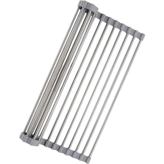 Siloon Over The Sink Dish Drying Rack, Roll up Sink Dish Drainer Rack Foldable Kitchen Stainless Steel Dish Rack Sink Drying Rack (17.7"x 11.8")