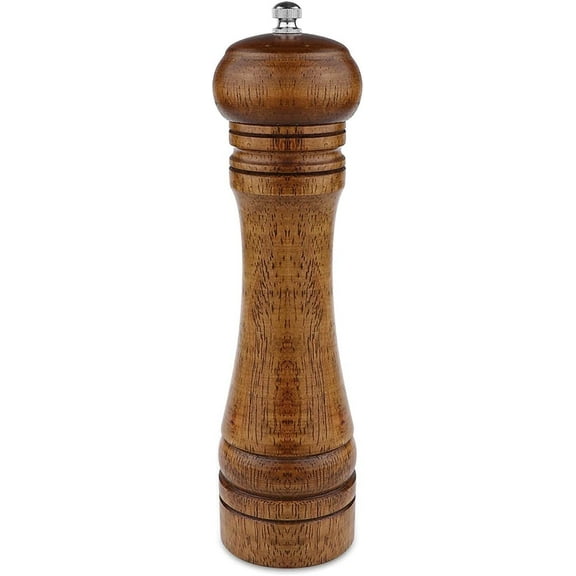 Siloon Pepper Grinder - 8 inch Pepper Mill Oak Wooden Pepper Mill Grinder Refillable Grinder Pepper with Ceramic Grinding Mechanism Adjustable Coarse to Fine (1 Pack)