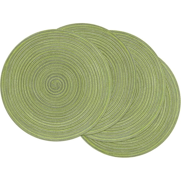 Siloon Round Placemats Set of 4 Round Table Placemats Braided Cotton Place Mats 15 inch for Kitchen Dining Table Holiday Party (Green, 4)