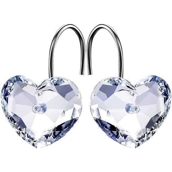 Siloon Set of 12 Heart Shape Clear Bling Rhinestone Shower Curtain Hooks Rings Love Icon Decorative Curtain Rod Hangers Pothook (Transparent)
