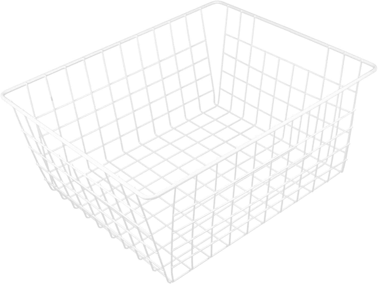 Siloon Wire Storage Freezer Baskets, Set of 2 Large 14" Farmhouse Organizer Storage Bins Fridge Basket Rack with Handles for Kitchen Cabinets, Pantry, Office, Bathroom Organization - White