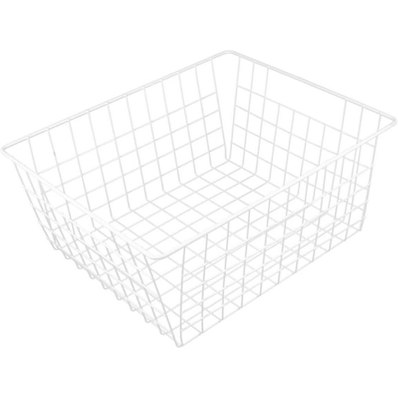 Siloon Wire Storage Freezer Baskets, Set of 2 Large 14" Farmhouse Organizer Storage Bins Fridge Basket Rack with Handles for Kitchen Cabinets, Pantry, Office, Bathroom Organization - White