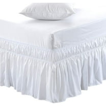 Siloon Wrap Around Bed Skirt Three Fabric Sides Elastic Dust Ruffled 15 Inch Tailored Drop, Easy to Install Fade Resistant-White, Queen/King