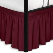 Siloon Wrap Around Ruffled Bed Skirt with Adjustable Elastic Belt - 15 Inch Drop Easy to Put On, Wrinkle Free Bedskirt Dust Ruffles, Bed Frame Cover for Queen, King and C-King Size Beds,Burgundy
