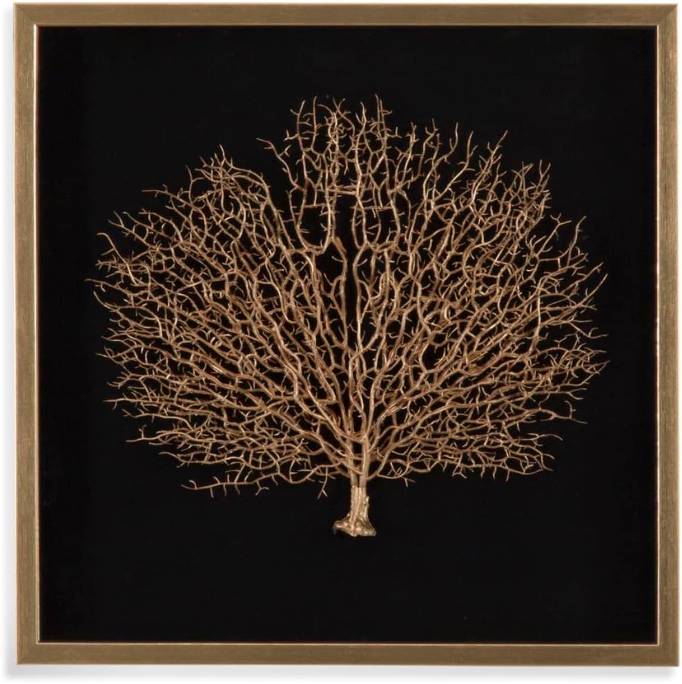 Silouette Sea Fan Wall Art in Gold with Wood Frame