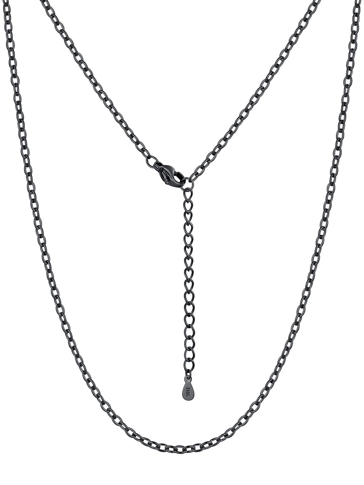 Silovra Women Men Stainless Steel Chain Necklace Black Rolo Cable Chain for Pendant, 2mm Wide, 14/16/18/20/22/24/26/28/30inches