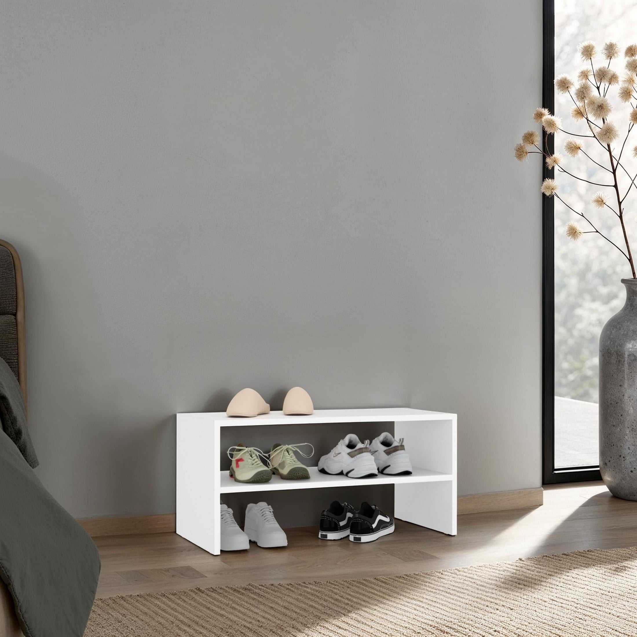 Silpa Small Shoe Rack with Three Open Shelves, Compact Modern Shoe ...
