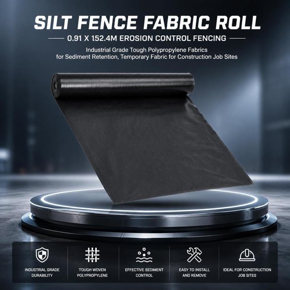 Silt Fence Fabric Roll, 3 X 500 Ft, Polypropylene Erosion Control Fencing for Sediment Retention