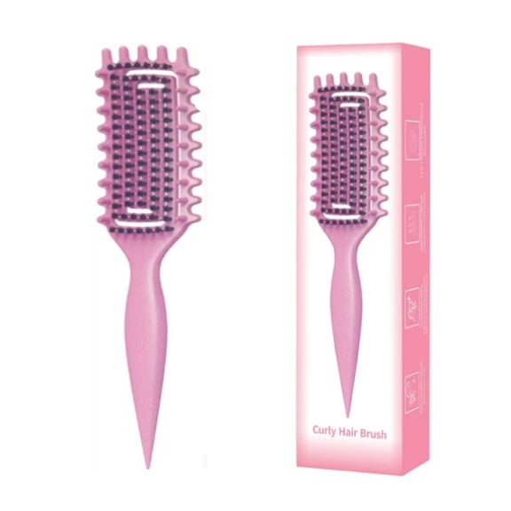 Siluannan Curl Defining Brush,Curly Hair Brush with Soft Boar Bristles Detangling Tangled Glides, Curling Definer for Dry & Wet Hair,Wide-Teeth Design Effortlessly Shaping & Defining Curls. (Pink)