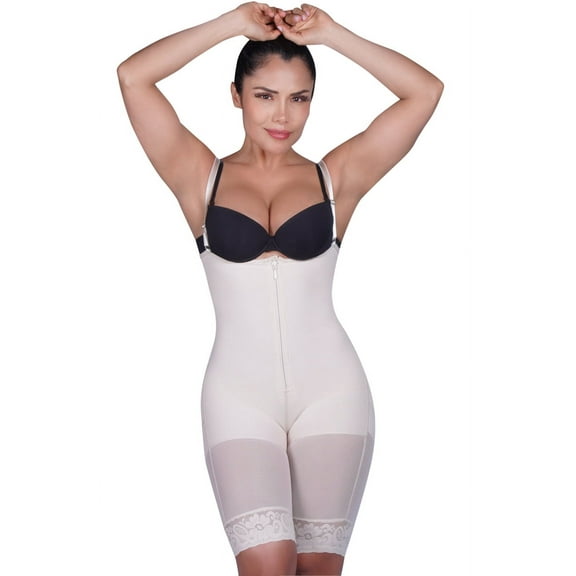 1007 High Compression Braless Mid-Thigh Bodysuit Color Nude Size XL