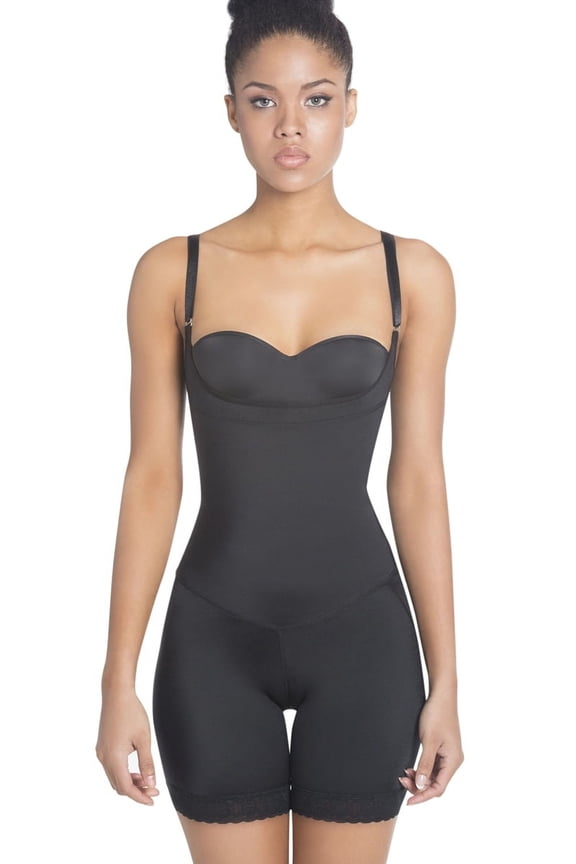 1108 Extra-Strength Compression Mid-Thigh Shaper Color Black Size S