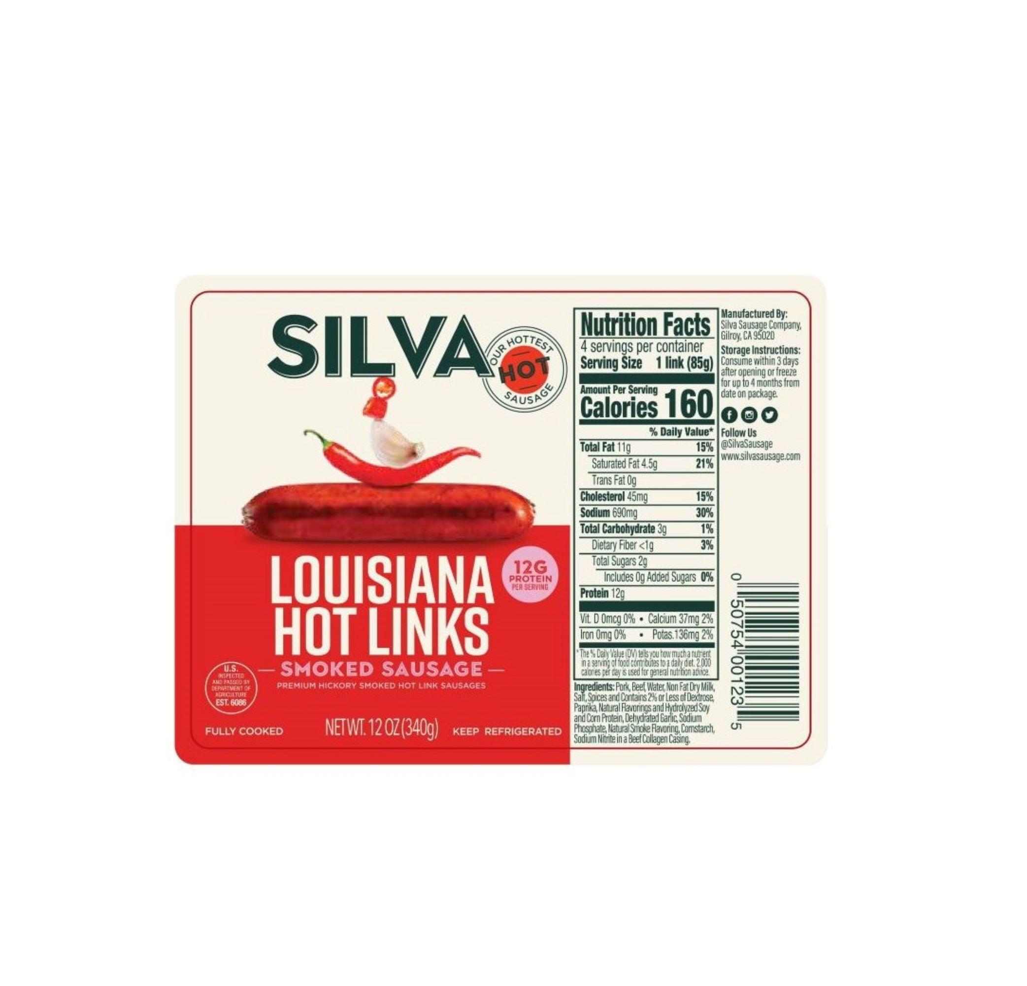 Silva Louisiana Brand Premium Hickory Smoked Hot Links, 12 oz