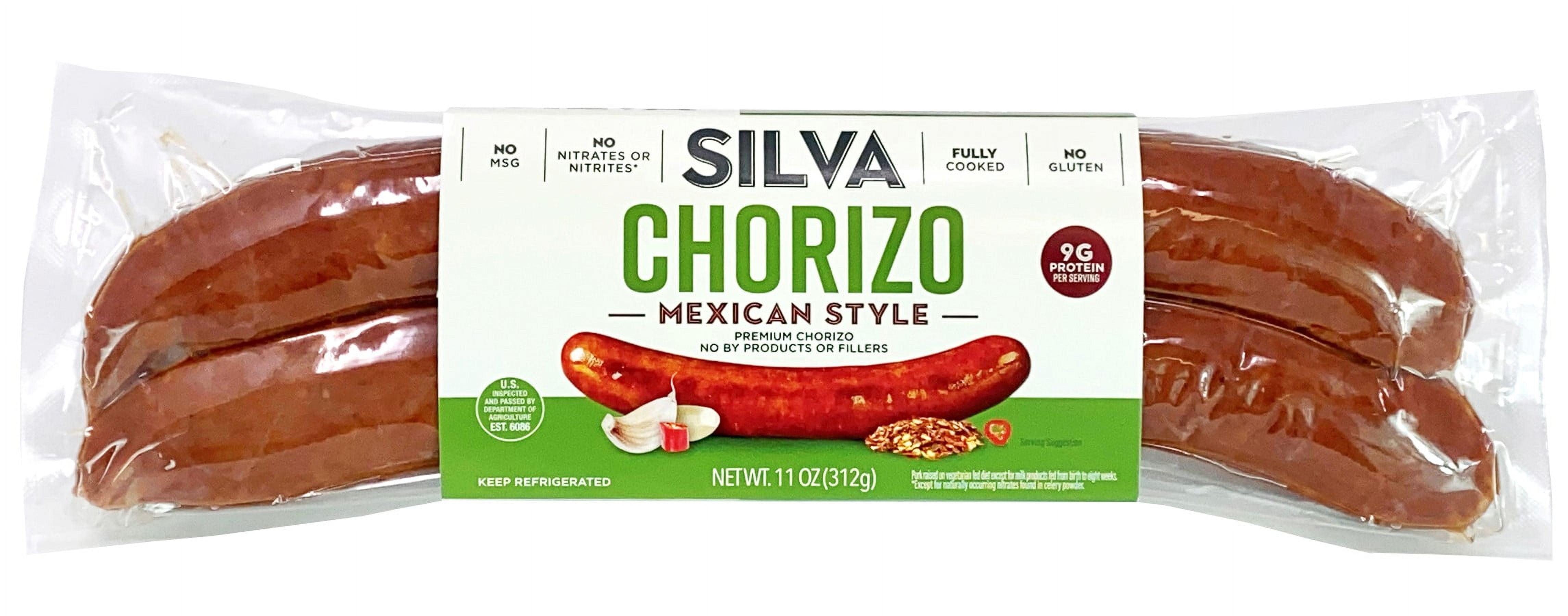 Silva Sausage Mexican Style Chorizo, Fully Cooked, Refrigerated,11 Ounces, Plastic Sealed